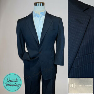 Hickey Freeman 42R 34x31 Blue Multi-Stripe Mens Worsted Wool Luxury Suit
